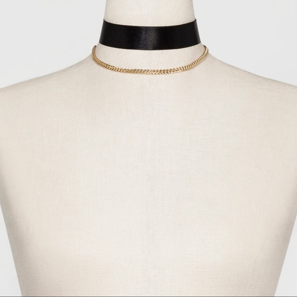 Satin Choker Necklace with Draping Gold Chain